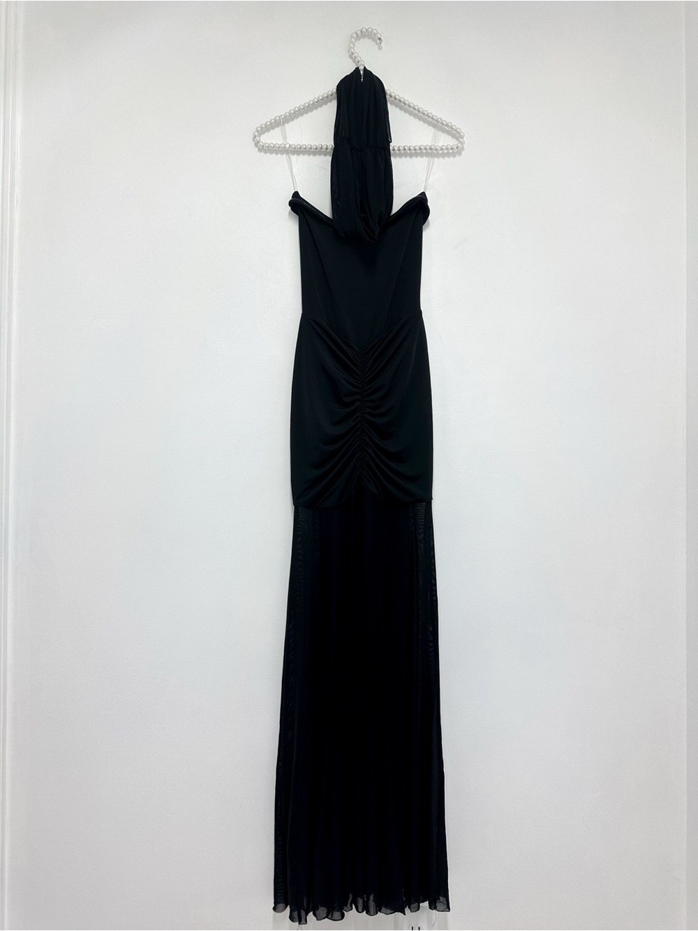 Meshki Caspian Slinky And Mesh Off Shoulder Maxi Dress in Black - Picture 7 of 11